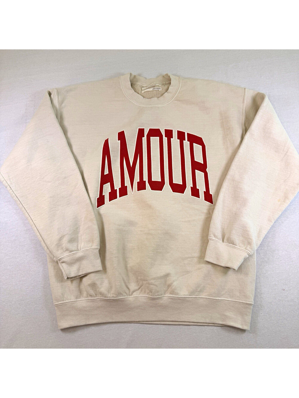 Anthropologie Amour Sweatshirt Cream Red Varsity Crewneck